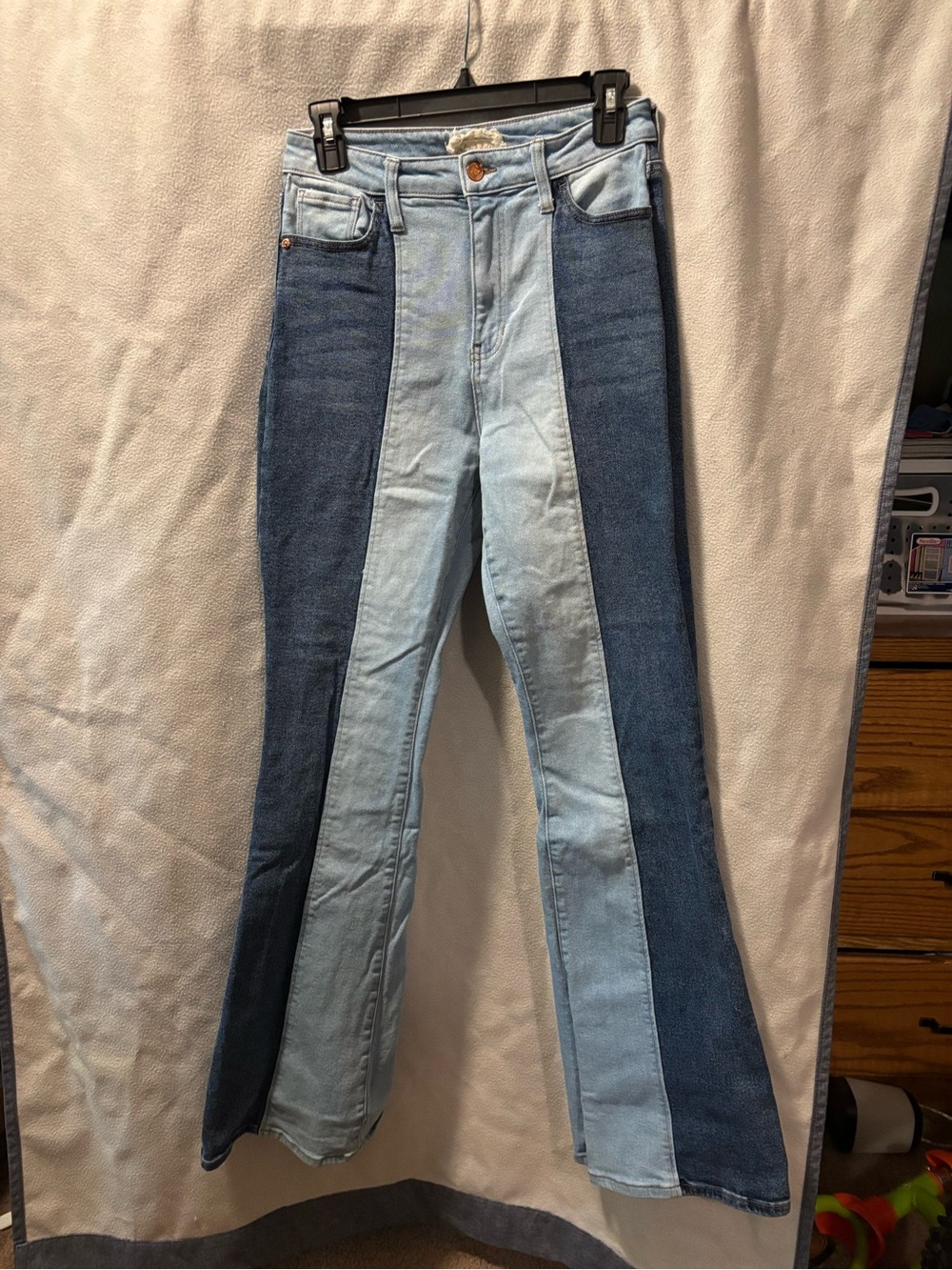 Altar'd State Two-Tone Light & Dark Blue Flare Jeans